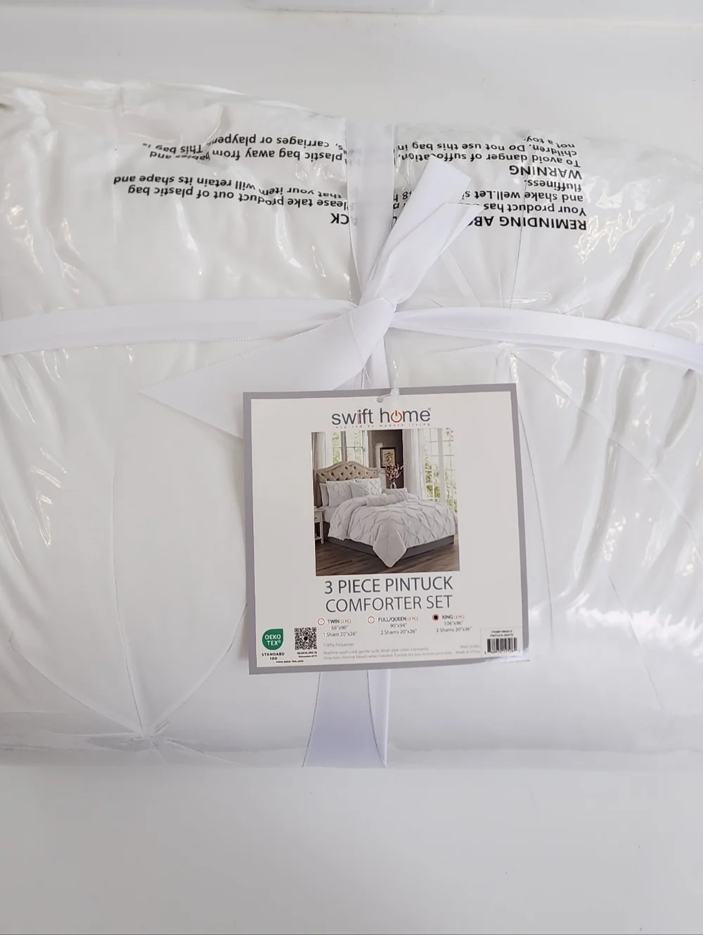 3 Piece King Pintuck Comforter Set Ultra Plush Swift Home In White